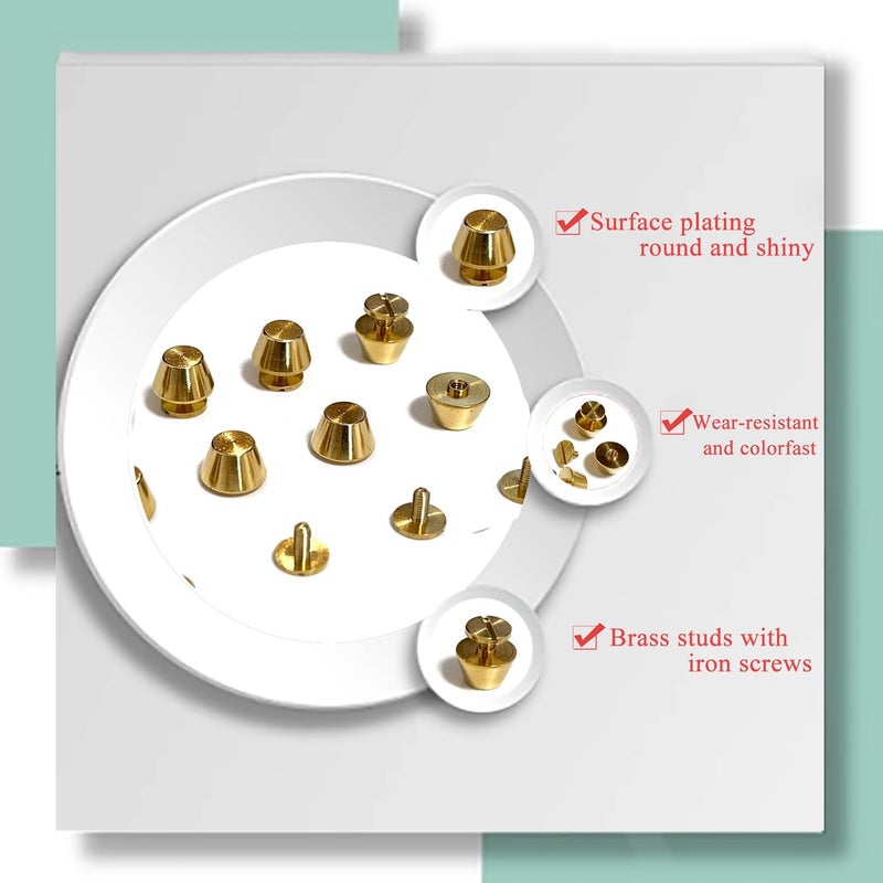 honigo 8 Pack Rivets Stud Handbag Purse Feet 1/2 inch Gold Flat Head Metal Solid Brass Studs Screw Back Feet 12mm Buckle Spikes Leathercraft for Leather Bag Totes DIY Craft - Image 3